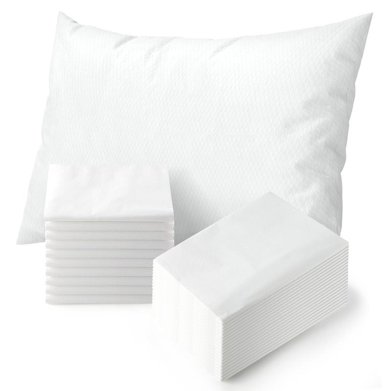 JMU 100PCS Disposable Pillow Case 21" x 30", Tissue/Poly Medical Pillow Covers Sleeves, White - Image 1